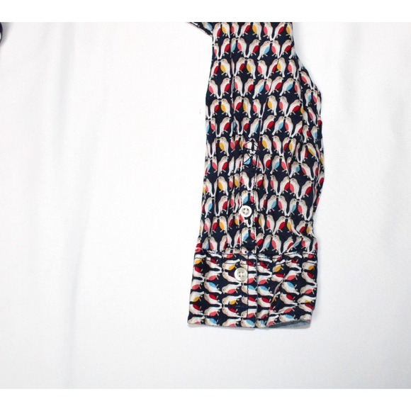 St. John Bay Womens Navy Multicolor Bird Pattern Button Long Sleeve Shirt Blouse - Picture 5 of 11